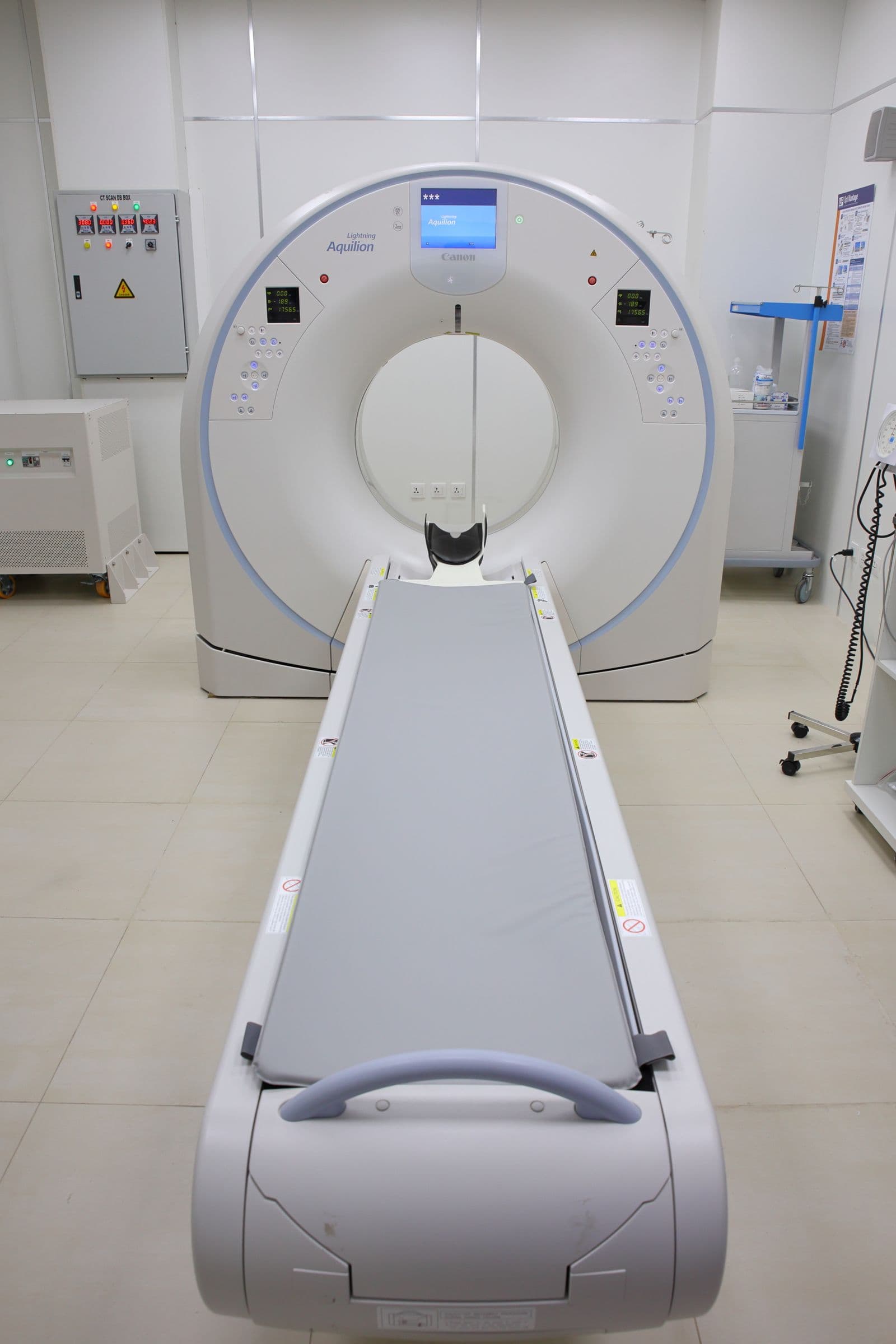 A CT scanner in a hospital imaging room